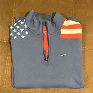 Vineyard Vines Blue Quarter-Zip Pullover with American Flag Accents